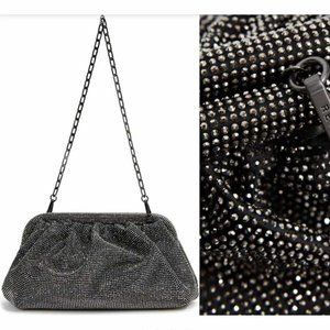 Reiss Clementine Embellished Shoulder Bag in Black/Silver
